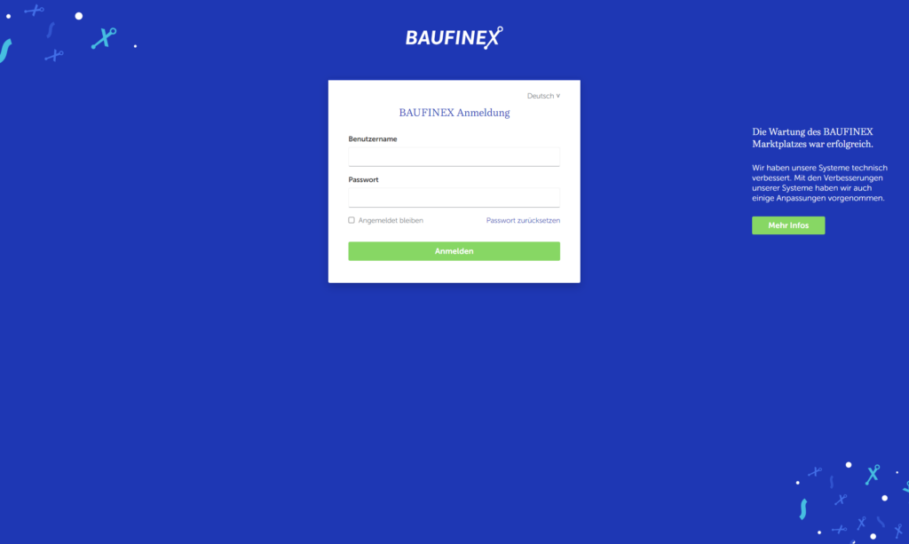 BAUFINEX Anmeldefenster